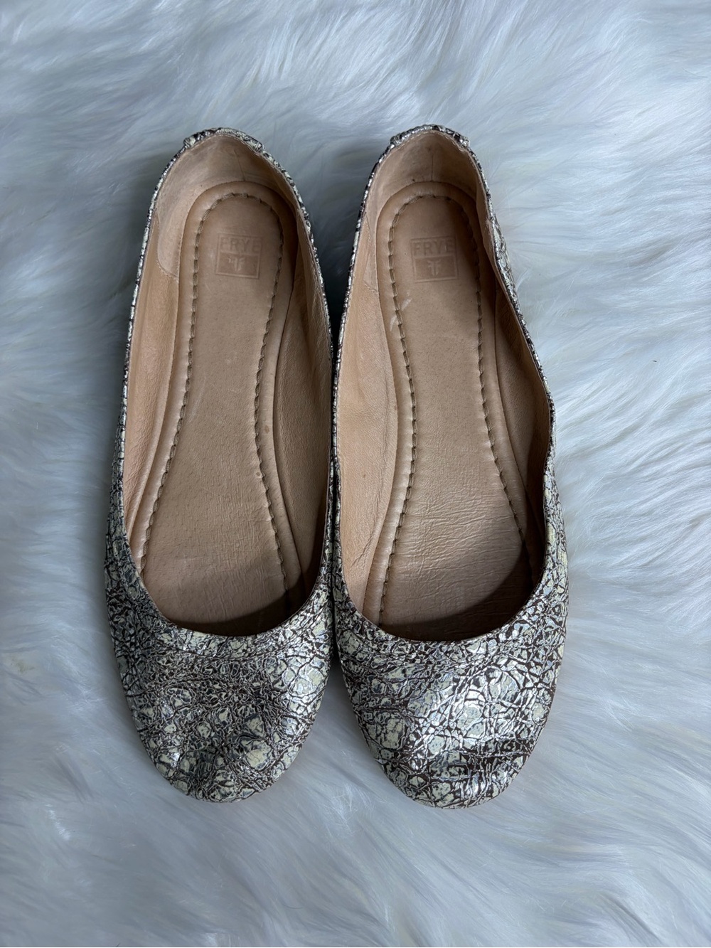Frye Cream and Gold Speckled Flats Size 10